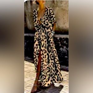 Sexy Leopard Sheer Maxi Dress/Beach Coverup